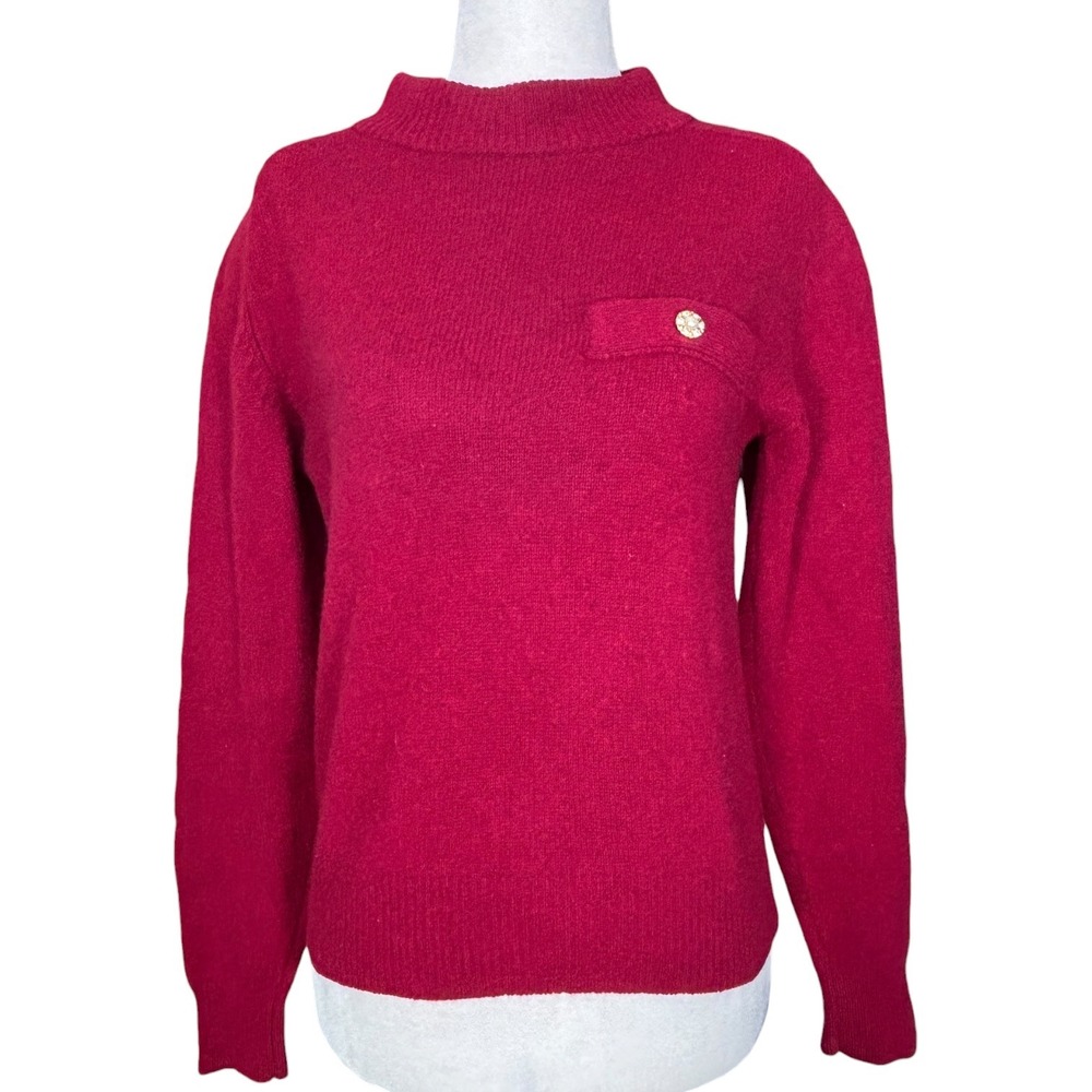 Vintage 80s Red Lambswool Angora Rabbit Hair Mock Neck Sweater Petite Ladylike